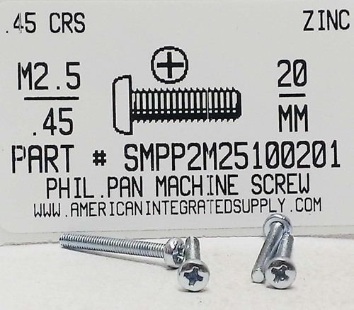 M2.5-.45X20mm PAN HEAD PHILLIPS MS STEEL ZINC D7985