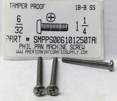 6-32X1-1/4 PAN PHILLIPS MACHINE SCREW 18-8 STAINLESS STEEL WITH PIN-IN-HEAD