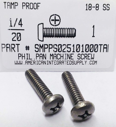 1/4-20X1 PAN PHILLIPS PIN-IN-HEAD DRIVE MACHINE SCREW 18-8 STAINLESS STEEL