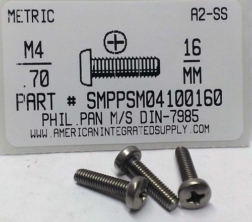 M4-.70X16mm PAN HEAD PHILLIPS MACHINE SCREW A2 STAINLESS STEEL D7985