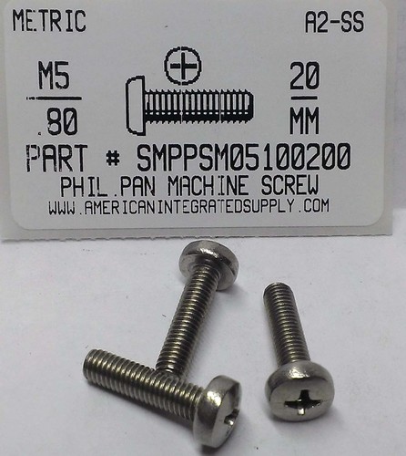 M5-.80X20mm PAN HEAD PHILLIPS MACHINE SCREW A2 STAINLESS STEEL D7985