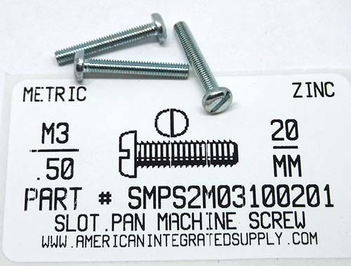 M3-.50X20MM PAN HEAD SLOTTED MACHINE SCREW STEEL ZINC PLATED D85