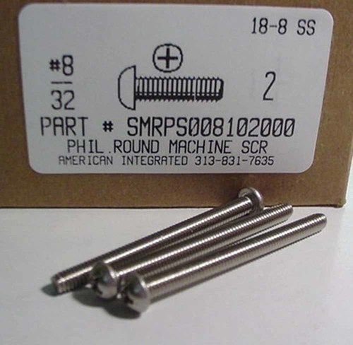 #8-32X2 ROUND HEAD PHILLIPS MACHINE SCREW 18-8 STAINLESS STEEL