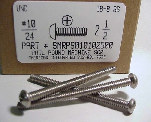 #10-24X2-1/2 ROUND HEAD PHILLIPS MACHINE SCREW 18-8 STAINLESS STEEL