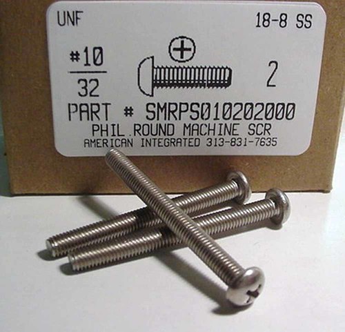 #10-32X2 ROUND HEAD PHILLIPS MACHINE SCREW 18-8 STAINLESS STEEL