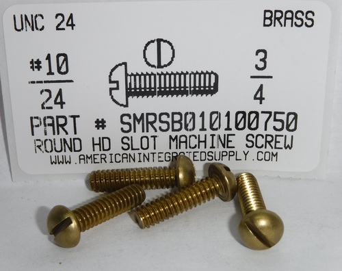 #10-24X3/4 ROUND HEAD SLOTTED MACHINE SCREW BRASS