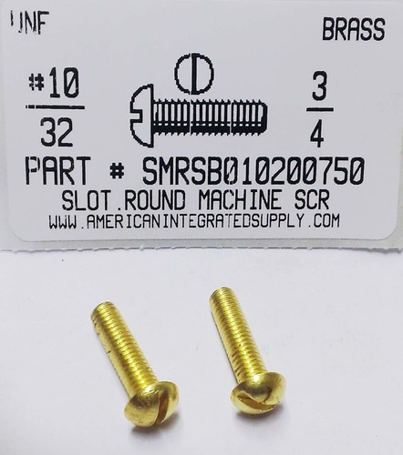 #10-32X3/4 ROUND HEAD SLOTTED MACHINE SCREW BRASS