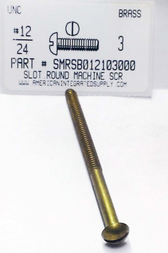 #12-24X3 ROUND HEAD SLOTTED MACHINE SCREW BRASS