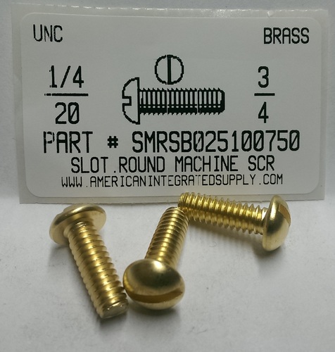 1/4-20X3/4 ROUND HEAD SLOTTED MACHINE SCREW BRASS