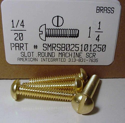 1/4-20X1-1/4 ROUND HEAD SLOTTED MACHINE SCREW BRASS