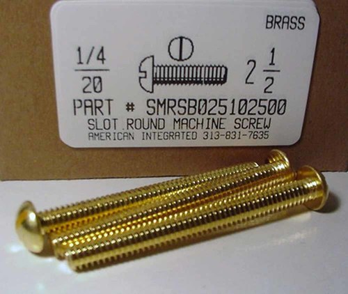 1/4-20X2-1/2 ROUND HEAD SLOTTED MACHINE SCREW BRASS