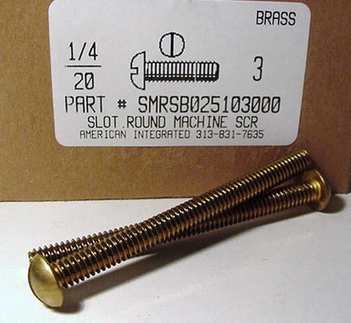 1/4-20X3 ROUND HEAD SLOTTED MACHINE SCREW BRASS