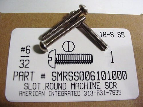 #6-32X1 ROUND HEAD SLOTTED MACHINE SCREW 18-8 STAINLESS STEEL