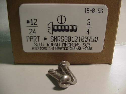 #12-24X3/4 ROUND HEAD SLOTTED MACHINE SCREW 18-8 STAINLESS STEEL