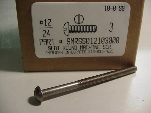 #12-24X3 ROUND HEAD SLOTTED MACHINE SCREW 18-8 STAINLESS STEEL