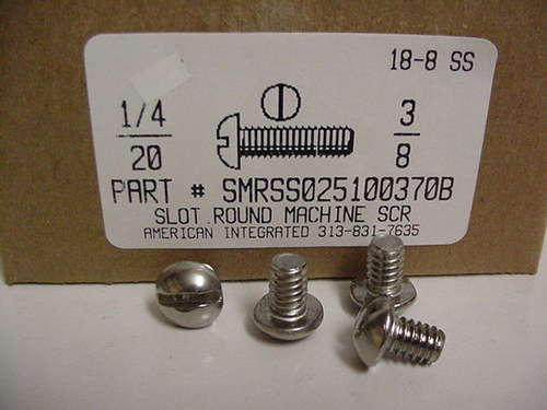 1/4-20X3/8 ROUND HEAD SLOTTED MACHINE SCREW 18-8 STAINLESS STEEL