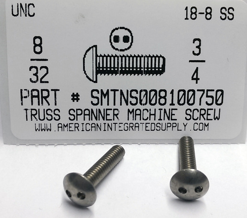 8-32X3/4 TRUSS HEAD SPANNER DRIVE MACHINE SCREW 18-8 STAINLESS STEEL