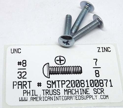 #8-32X7/8 TRUSS HEAD PHILLIPS MACHINE SCREW STEEL ZINC PLATED