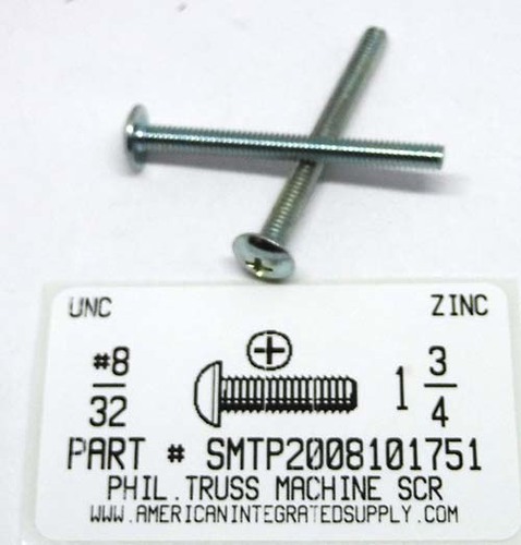 #8-32X1-3/4 TRUSS HEAD PHILLIPS MACHINE SCREW STEEL ZINC PLATED