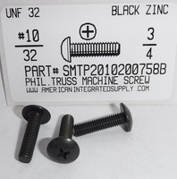 #10-32X3/4 TRUSS HEAD PHILLIPS MACHINE SCREW STEEL BLACK ZINC PLATED