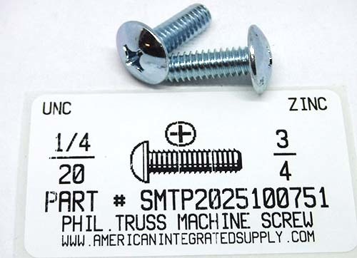 1/4-20X3/4 TRUSS HEAD PHILLIPS MACHINE SCREW STEEL ZINC PLATED