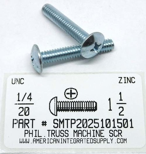 1/4-20X1-1/2 TRUSS HEAD PHILLIPS MACHINE SCREW STEEL ZINC PLATED