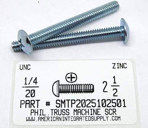 1/4-20X2-1/2 TRUSS HEAD PHILLIPS MACHINE SCREW STEEL ZINC PLATED