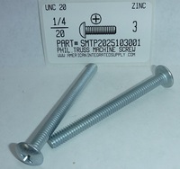 1/4-20X3 TRUSS HEAD PHILLIPS MACHINE SCREW STEEL ZINC PLATED