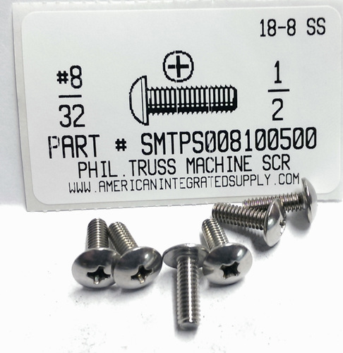 #8-32X1/2 TRUSS HEAD PHILLIPS MACHINE SCREW 18-8 STAINLESS STEEL