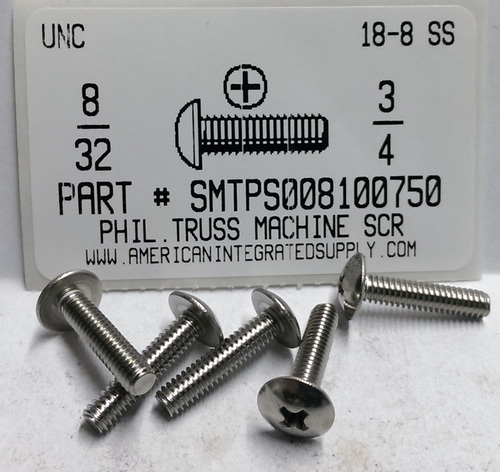 #8-32X3/4 TRUSS HEAD PHILLIPS MACHINE SCREW 18-8 STAINLESS STEEL