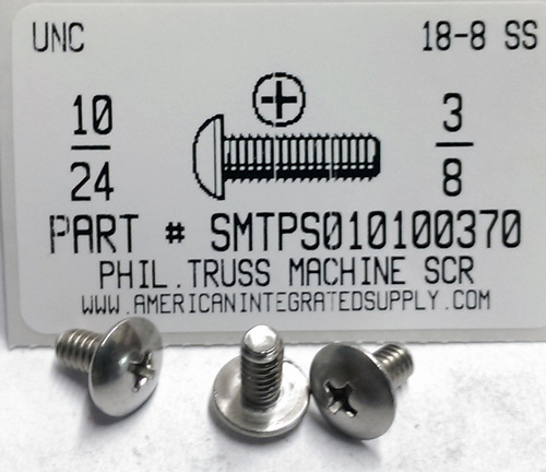 #10-24X3/8 TRUSS HEAD PHILLIPS MACHINE SCREW 18-8 STAINLESS STEEL