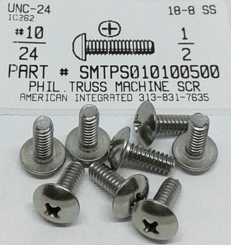 #10-24X1/2 TRUSS HEAD PHILLIPS MACHINE SCREW 18-8 STAINLESS STEEL