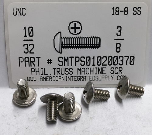 #10-32X3/8 TRUSS HEAD PHILLIPS MACHINE SCREW 18-8 STAINLESS STEEL