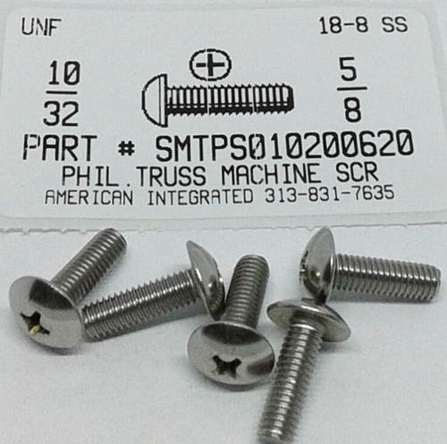 #10-32X5/8 TRUSS HEAD PHILLIPS MACHINE SCREW 18-8 STAINLESS STEEL