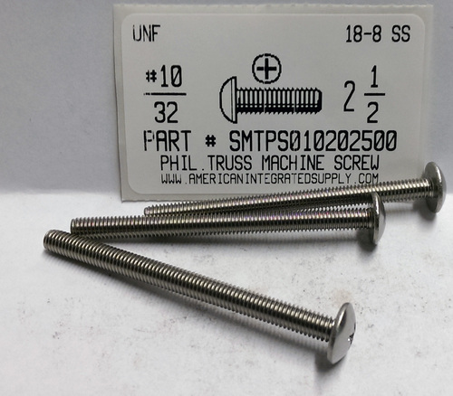 #10-32X2-1/2 TRUSS HEAD PHILLIPS MACHINE SCREW 18-8 STAINLESS STEEL