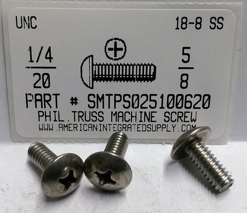 1/4-20X5/8 TRUSS HEAD PHILLIPS MACHINE SCREW 18-8 STAINLESS STEEL