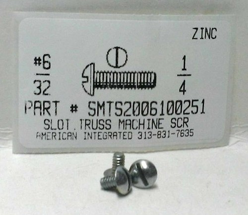 #6-32X1/4 TRUSS HEAD SLOTTED MACHINE SCREW STEEL ZINC PLATED