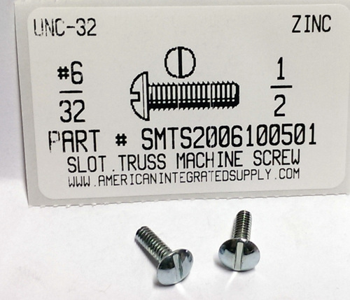 #6-32X1/2 TRUSS HEAD SLOTTED MACHINE SCREW STEEL ZINC PLATED