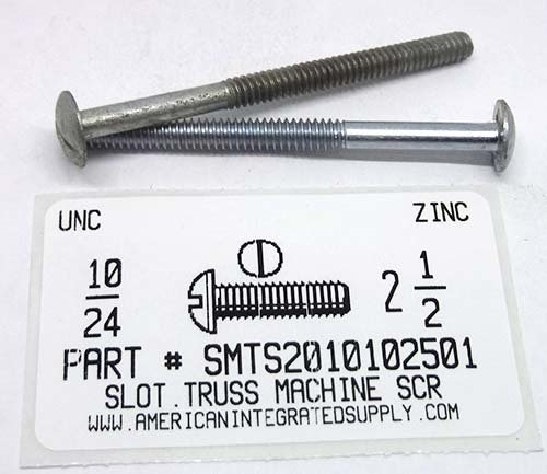 #10-24X2-1/2 TRUSS HEAD SLOTTED MACHINE SCREW STEEL ZINC PLATED