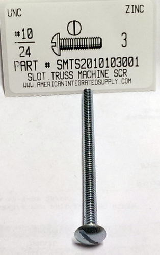 #10-24X3 TRUSS HEAD SLOTTED MACHINE SCREW STEEL ZINC PLATED