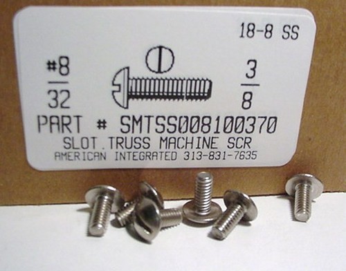 #8-32X3/8 TRUSS HEAD SLOTTED MACHINE SCREW 18-8 STAINLESS STEEL