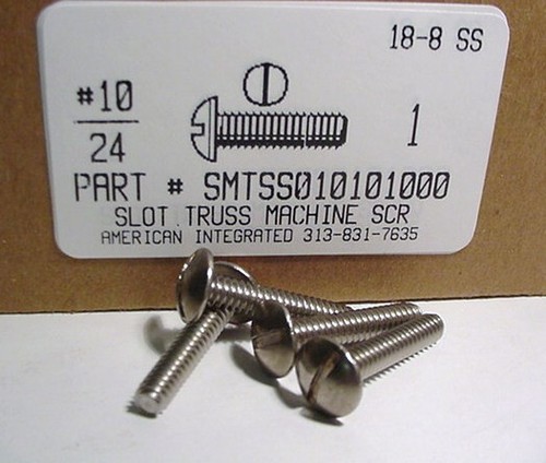 #10-24X1 TRUSS HEAD SLOTTED MACHINE SCREW 18-8 STAINLESS STEEL