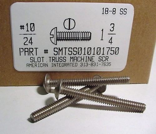 #10-24X1-3/4 TRUSS HEAD SLOTTED MACHINE SCREW 18-8 STAINLESS STEEL