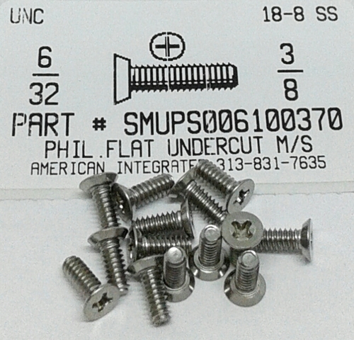 #6-32X3/8 UNDERCUT FLAT HEAD PHILLIPS MACHINE SCREW 18-8 STAINLESS STEEL