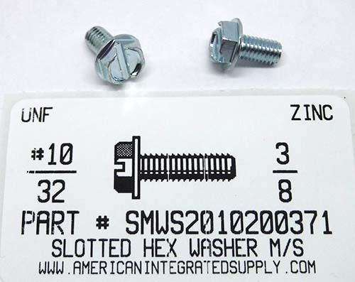 #10-32X3/8 HEX WASHER HEAD SLOTTED MACHINE SCREW STEEL ZINC PLATED