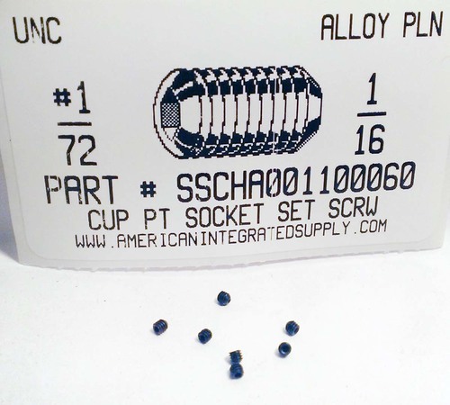 #1-72X1/16 SOCKET SET SCREW CUP PT ALLOY STEEL PLAIN