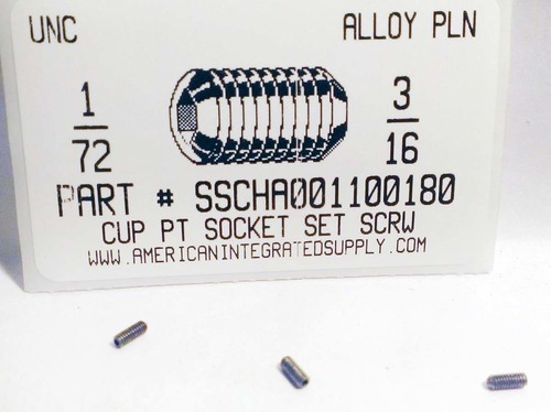 #1-72X3/16 SOCKET SET SCREW CUP POINT ALLOY STEEL PLAIN