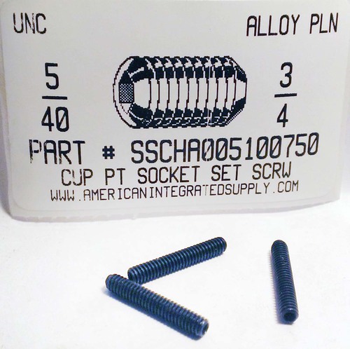 #5-40X3/4 SOCKET SET SCREW CUP POINT ALLOY STEEL PLAIN