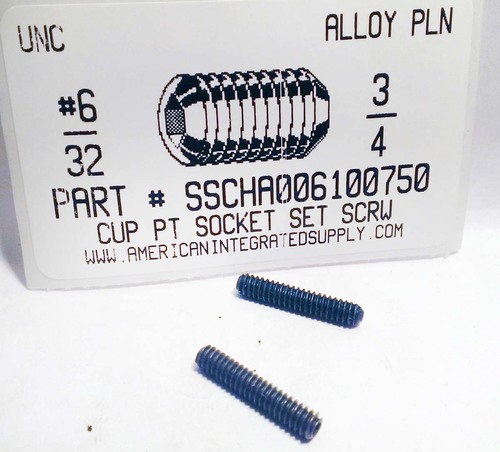 #6-32X3/4 SOCKET SET SCREW CUP POINT ALLOY SEEL STEEL PLAIN