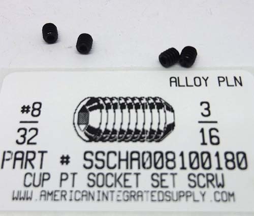 #8-32X3/16 SOCKET SET SCREW CUP POINT ALLOY STEEL PLAIN